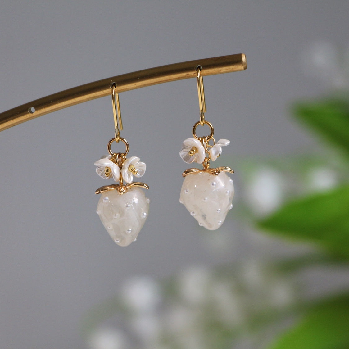Cream Strawberry Ear Studs Ornament