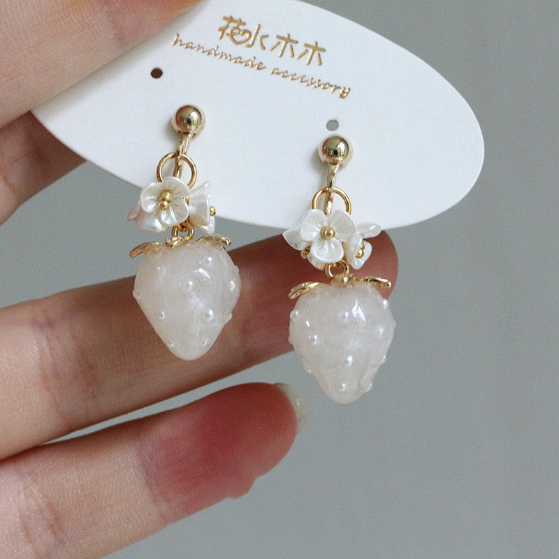 Cream Strawberry Ear Studs Ornament
