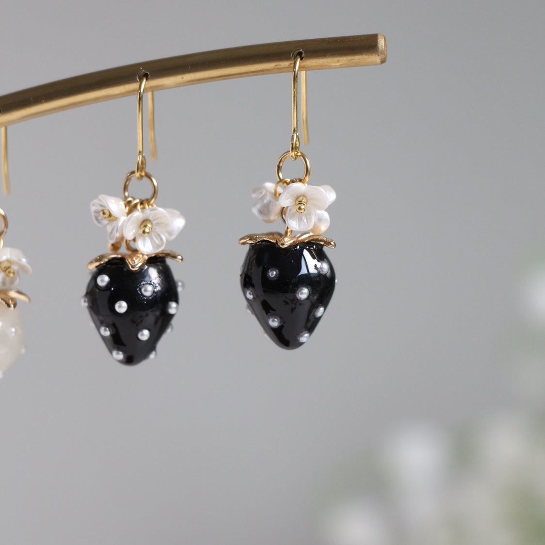Cream Strawberry Ear Studs Ornament