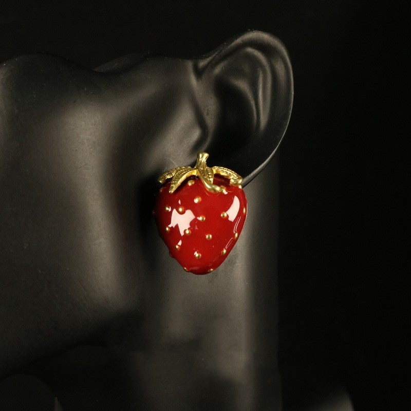 Exquisite Strawberry Stud Earrings Brooch Suit