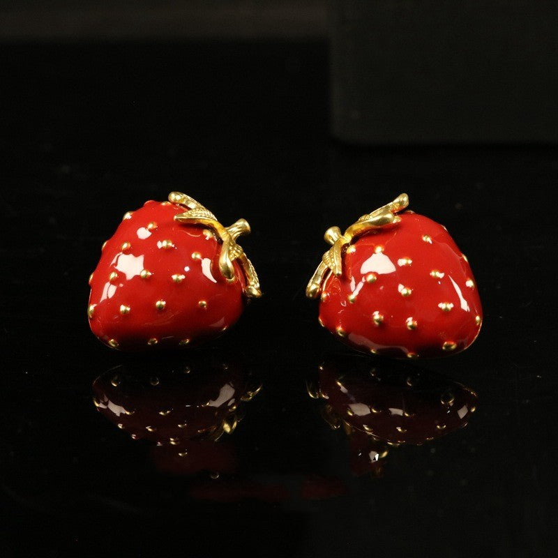 Exquisite Strawberry Stud Earrings Brooch Suit