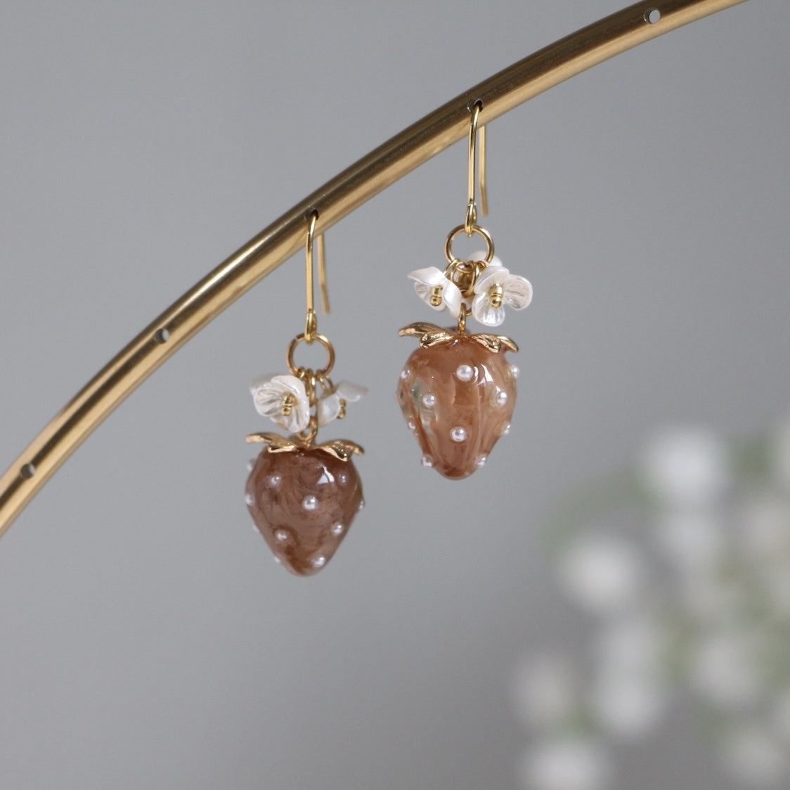 Cream Strawberry Ear Studs Ornament