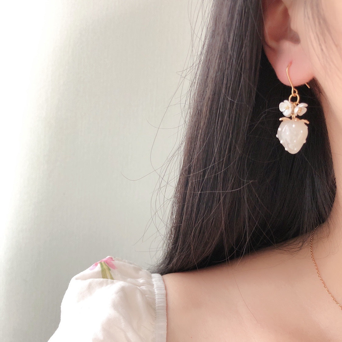 Cream Strawberry Ear Studs Ornament